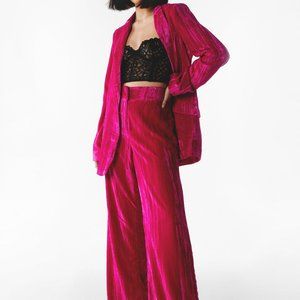 Single Breasted Crushed Velvet Blazer Two Piece Set